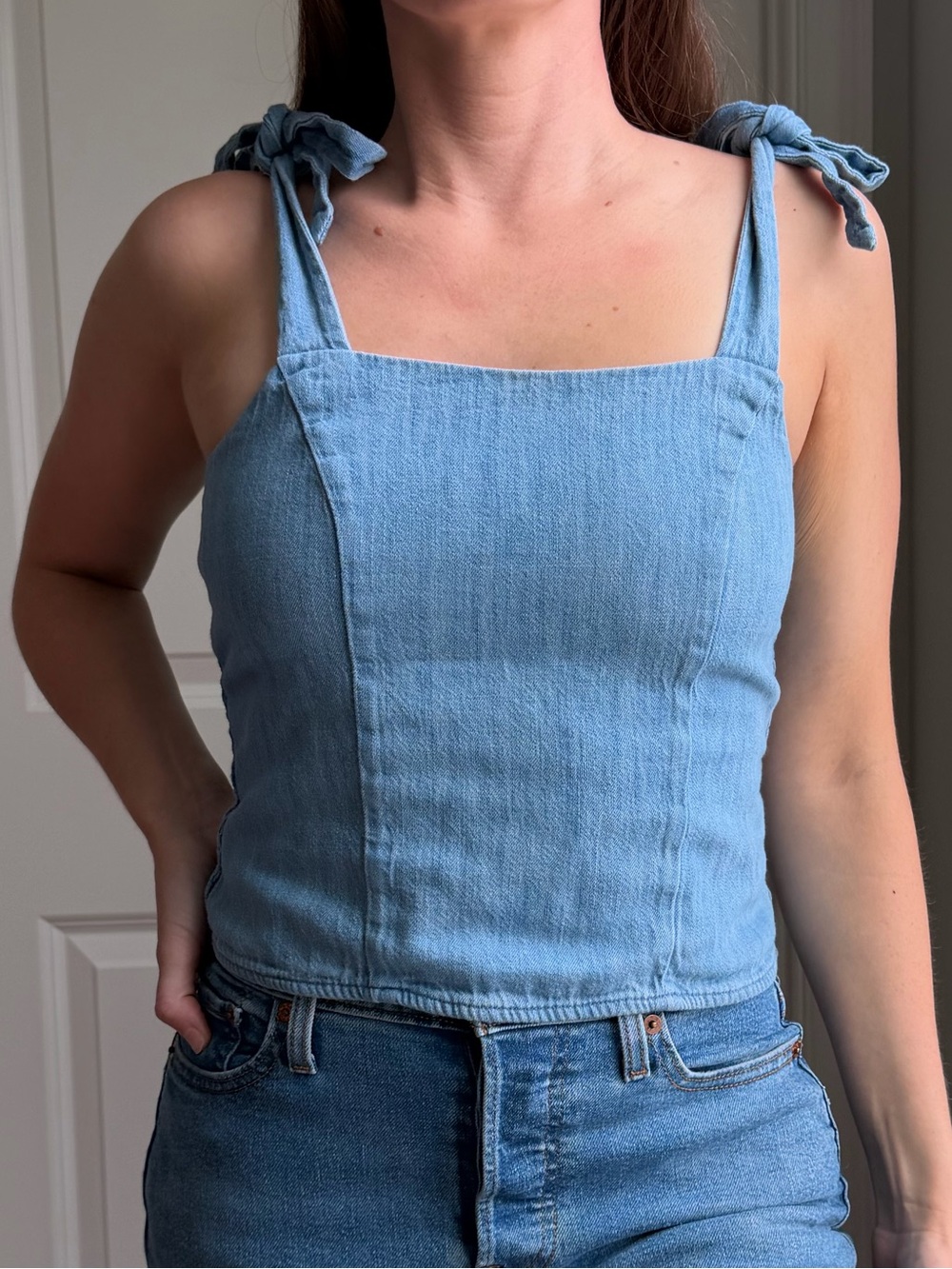OLD NAVY Light Blue Denim Tie-Strap Tank Top